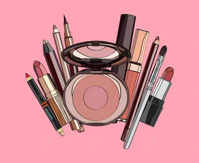 化妝品護(hù)膚品口紅粉底背景矢量圖