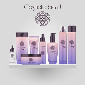 點擊來源直接獲取大圖文件 一組逼真的漸變顏色化妝品瓶 白色背景上孤立的 3d 模型瓶 化妝品產(chǎn)品包裝 模板 3d質(zhì)感矢量日化商品主圖banner模板