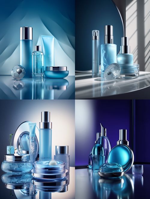 ai智能生圖 藍色產品 護膚品場景圖 攝影 midjourney ai design