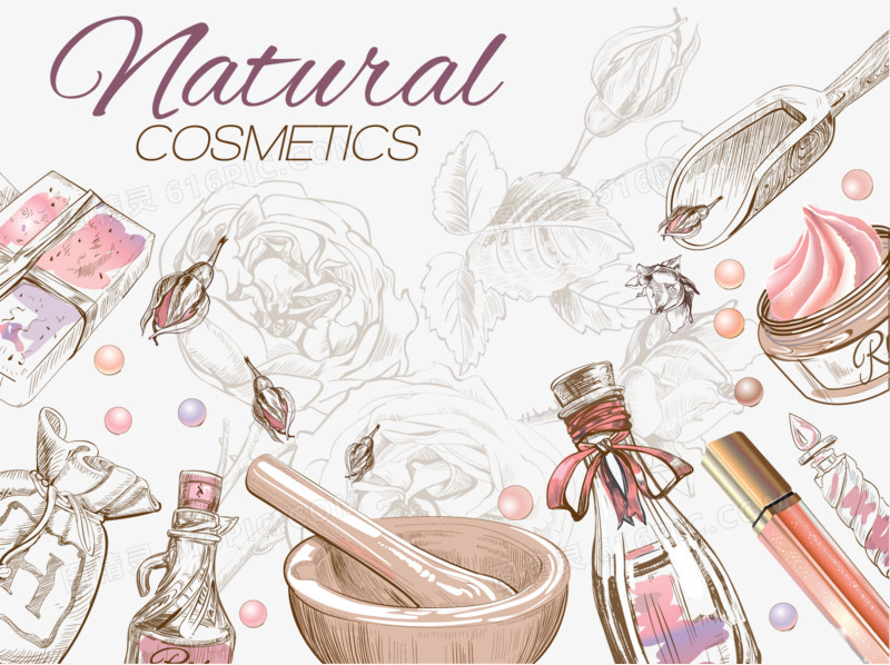 清新水彩手繪化妝品